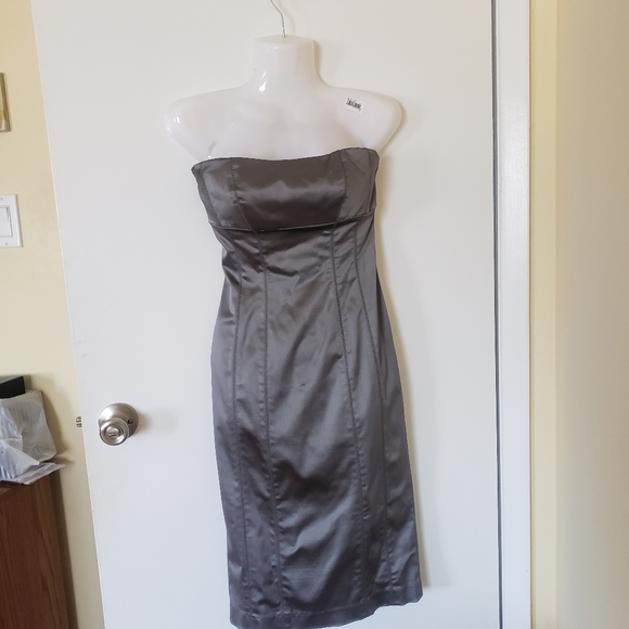 Bebe Silver Strapless Satin like Dress - Picture 12 of 12